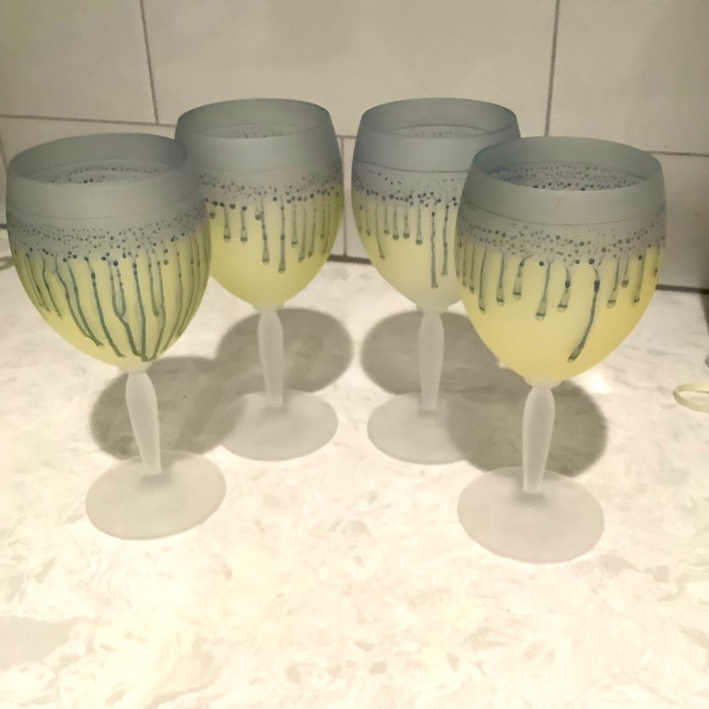 Rueven Art Nouveau Hand Painted Glass Stemware Set 4